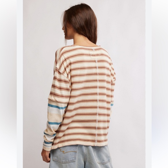 Free People Nina Stripe Long Sleeve Oversized Tee. Size M - Picture 2 of 9